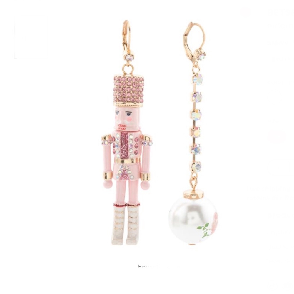 BETSEY JOHNSON Pink Nutcracker Mismatched Earrings With Crystal Accents NWTS - Picture 2 of 7